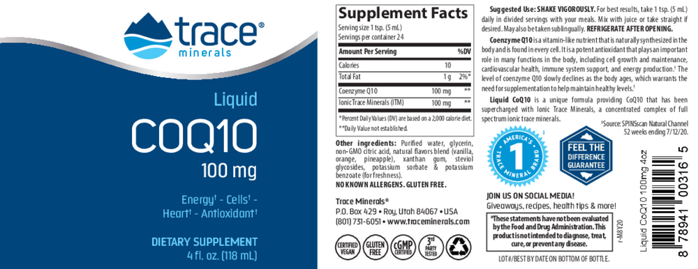 Liquid CoQ10 100 mg 118 mil Trace Minerals